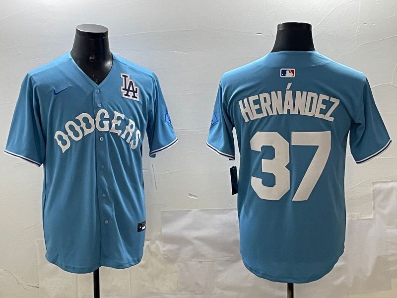 Men Los Angeles Dodgers #37 Hernandez Light Blue Joint Name 2025 Nike MLB Jersey style 18->los angeles dodgers->MLB Jersey